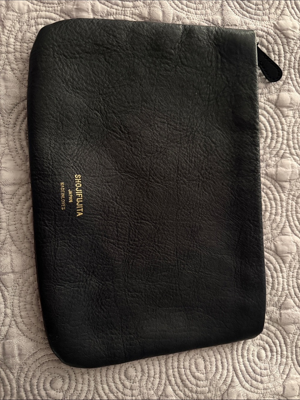 Navy Leather Zipper Pouch for unisex